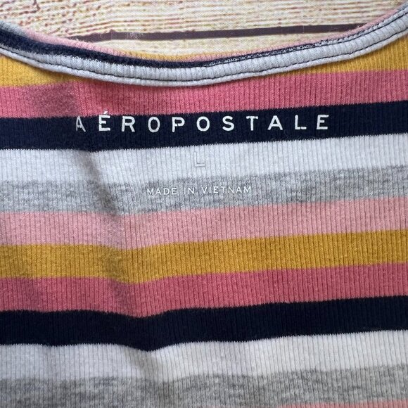 Aeropostale Multi-Color Striped Ribbed Long Sleeve Top Boatneck Large - Picture 8 of 11